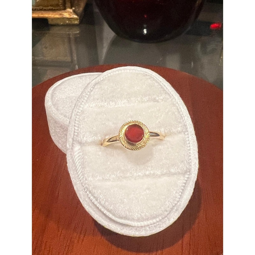 Vtg 1/20 12K Gold Filled Red Cabochon Sunburst Dainty Ring Size 8.5